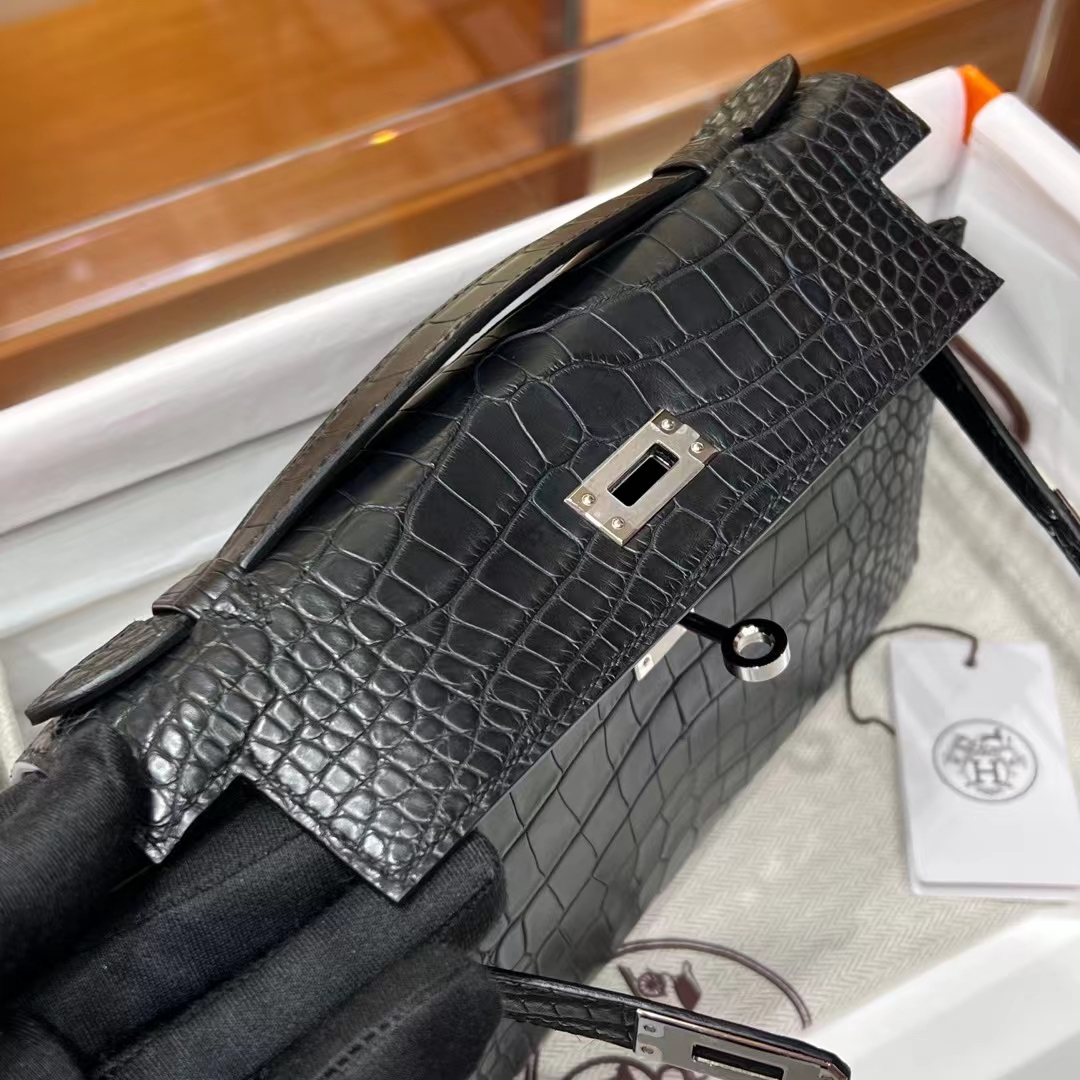 HERMES 爱马仕 MiniKelly 1 89 Nior 黑色 Alligator 美洲鳄 进口蜜蜡线 全手工制作 蜜蜡线内缝 Birkinmm 铂金女王
