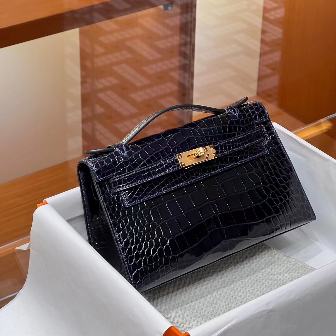HERMES 爱马仕 MiniKelly 1 2Z Blue nuit 午夜蓝 Alligator 美洲鳄 进口蜜蜡线 全手工制作 蜜蜡线内缝 Birkinmm 铂金女王