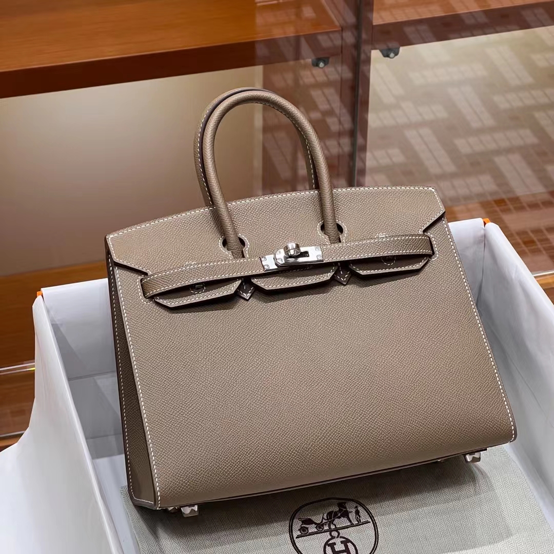 Birkinmm 铂金女王 HERMES 爱马仕 Birkin 25cm 8C Gri Elephant 大象灰 进口蜜蜡线 全手工制作