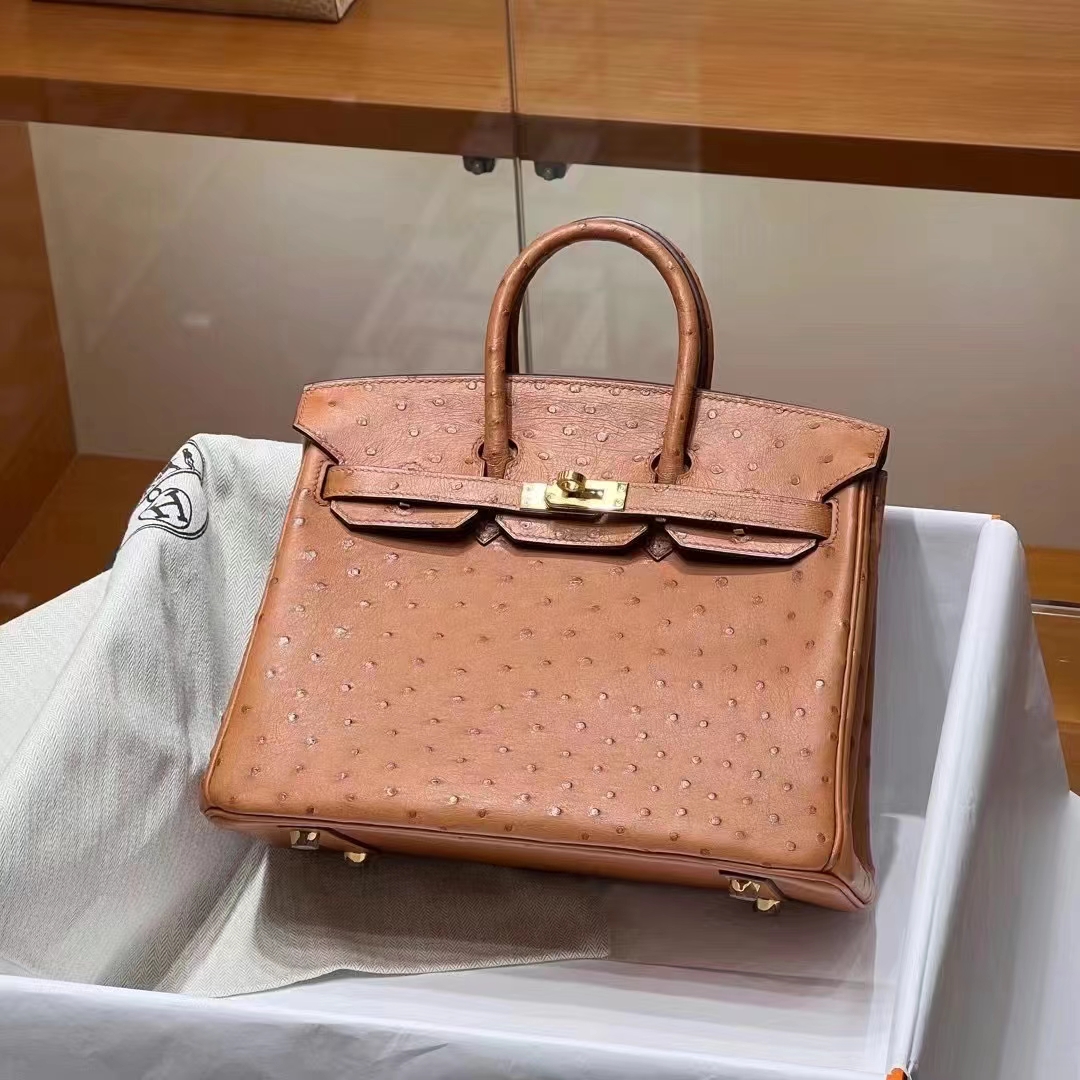 HERMES 爱马仕 Birkin 25CM CK37 Ostrich 鸵鸟皮 进口蜜蜡线 全手工制作 铂金女王