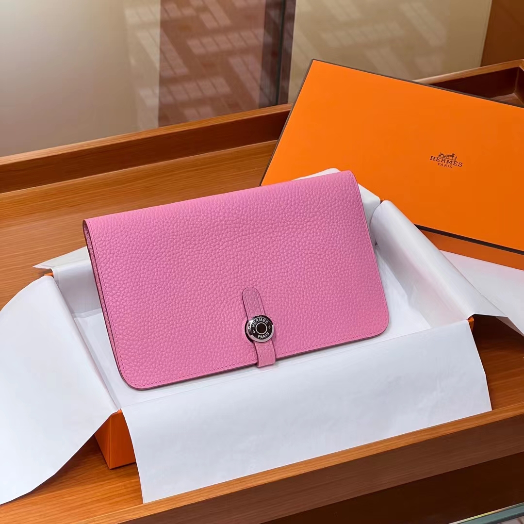 HERMES 爱马仕 Dogon护照夹钱包 5P 樱花粉 TOGO 进口蜜蜡线 全手工制作 蜜蜡线内缝 Birkinmm 铂金女王