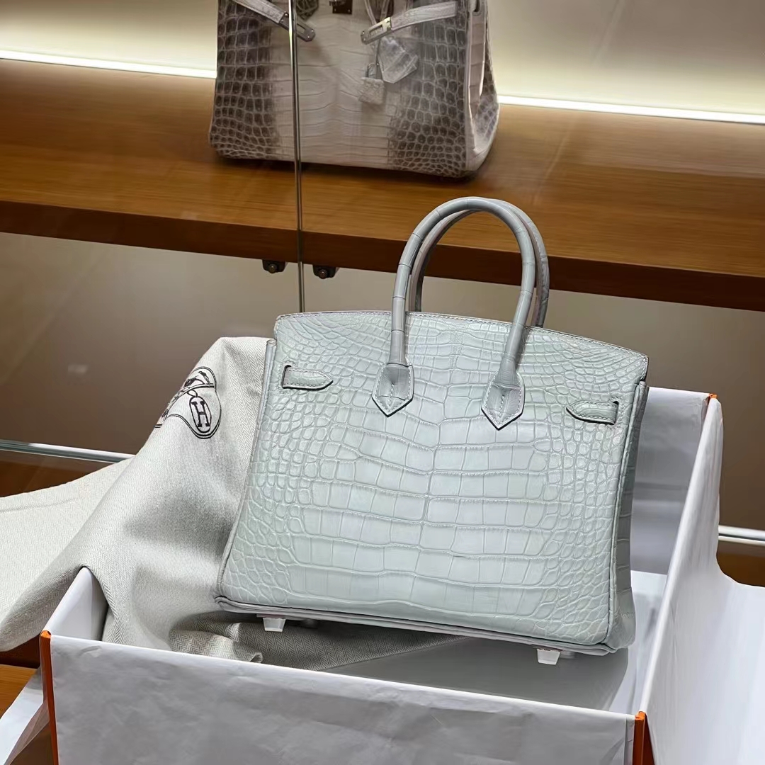 HERMES 爱马仕 Birkin 25CM 80 Gris Perle 珍珠灰 Alligator 美洲鳄 进口蜜蜡线 全手工制作 蜜蜡线内缝 Birkinmm 铂金女王