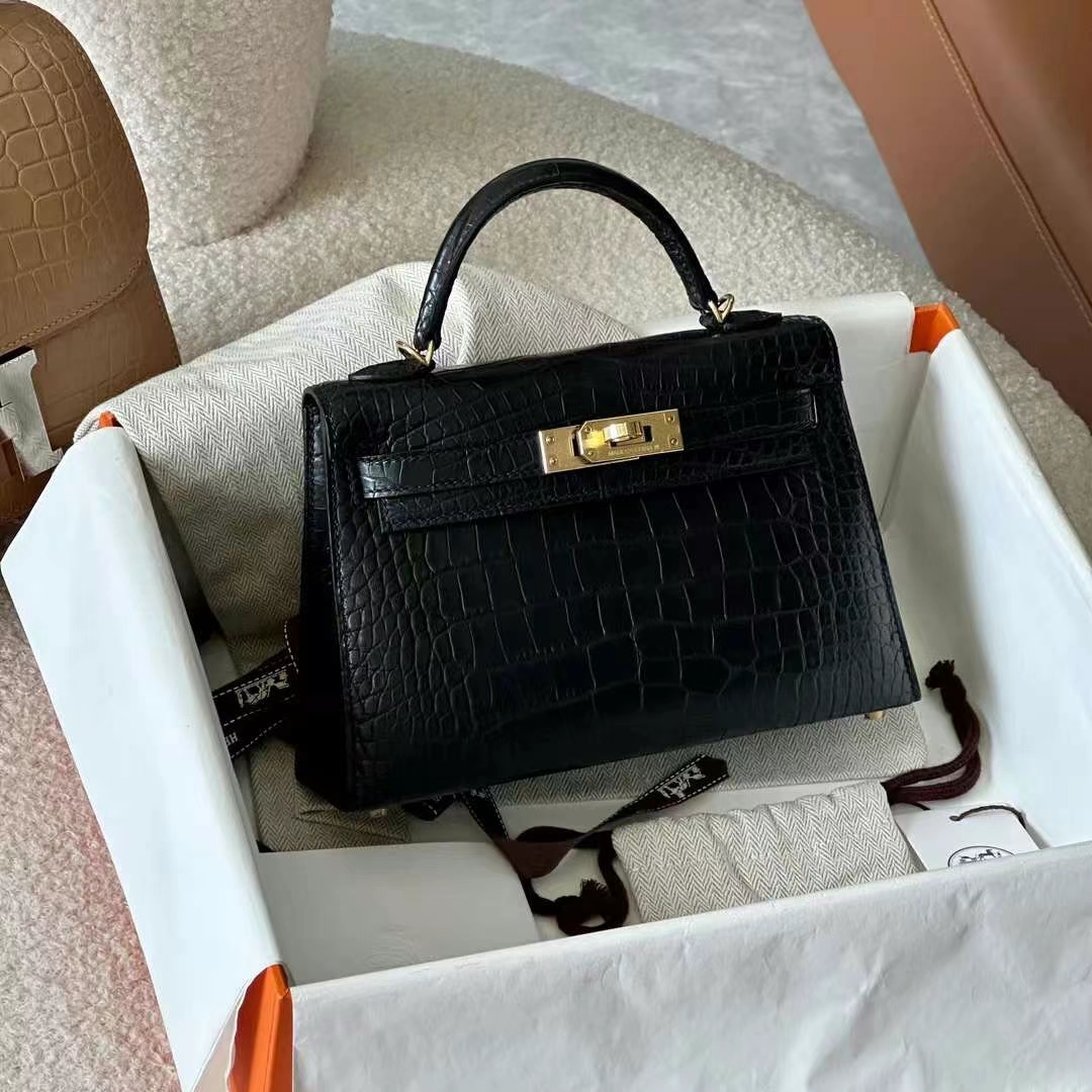 HERMES 爱马仕 【现货】 MiniKelly 2 89 Nior 经典黑 Alligator 美洲鳄 现货 进口蜜蜡线 全手工制作