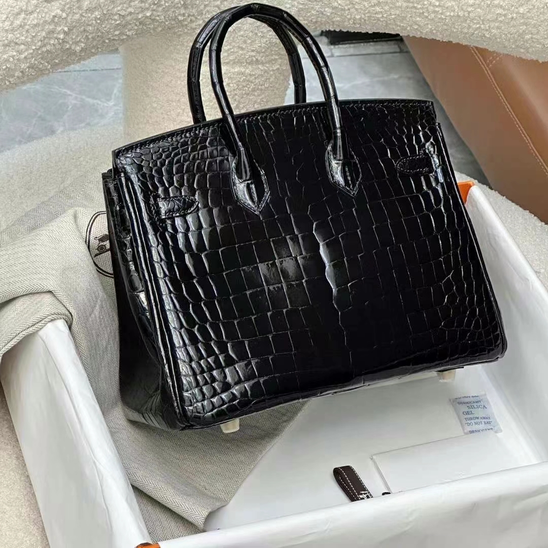 HERMES 爱马仕 铂金包 Birkin 25CM Alligator 美洲鳄 89 Nior 经典黑 进口蜜蜡线 全手工制作