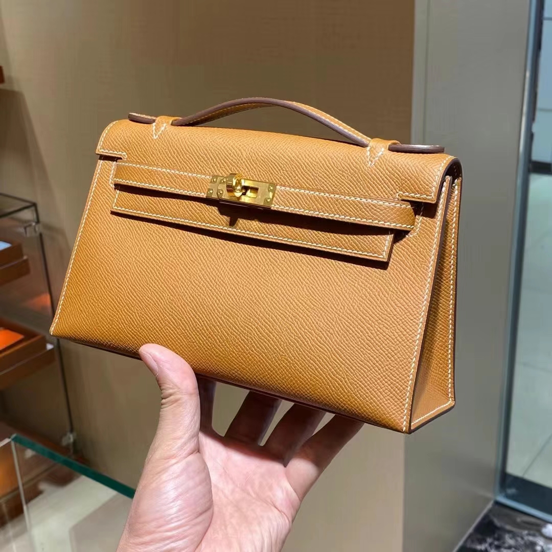 HERMES 爱马仕 MiniKelly 1 Epsom CK37 金棕色 进口蜜蜡线 全手工制作
