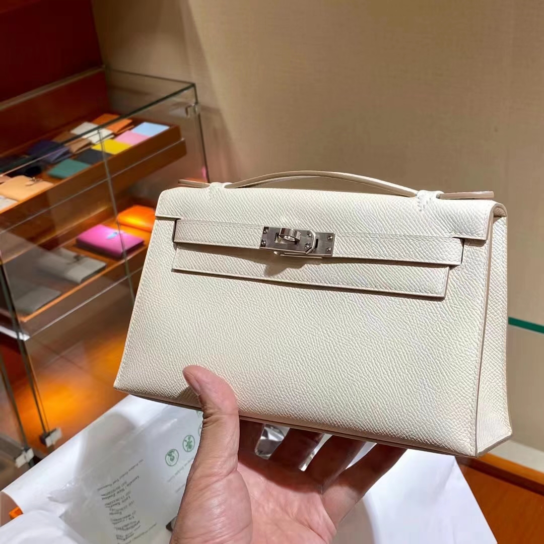 HERMES 爱马仕 MiniKelly 1 Epsom Craie 10 奶昔白 进口蜜蜡线 全手工制作