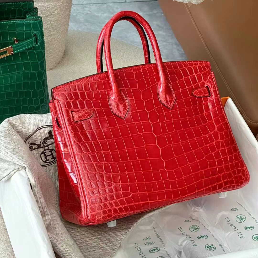 HERMES 爱马仕 铂金包 Birkin 25CM Alligator 美洲鳄 S5 Rouge Tomate番茄红 进口蜜蜡线 全手工制作