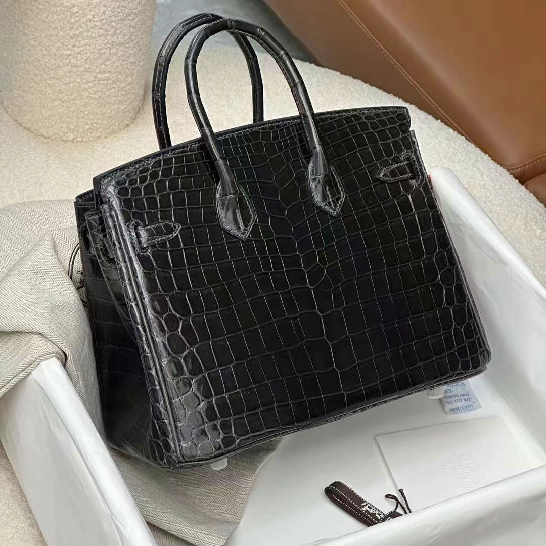 HERMES 爱马仕 铂金包 Birkin 25CM Alligator 美洲鳄 89 Nior 经典黑 进口蜜蜡线 全手工制作