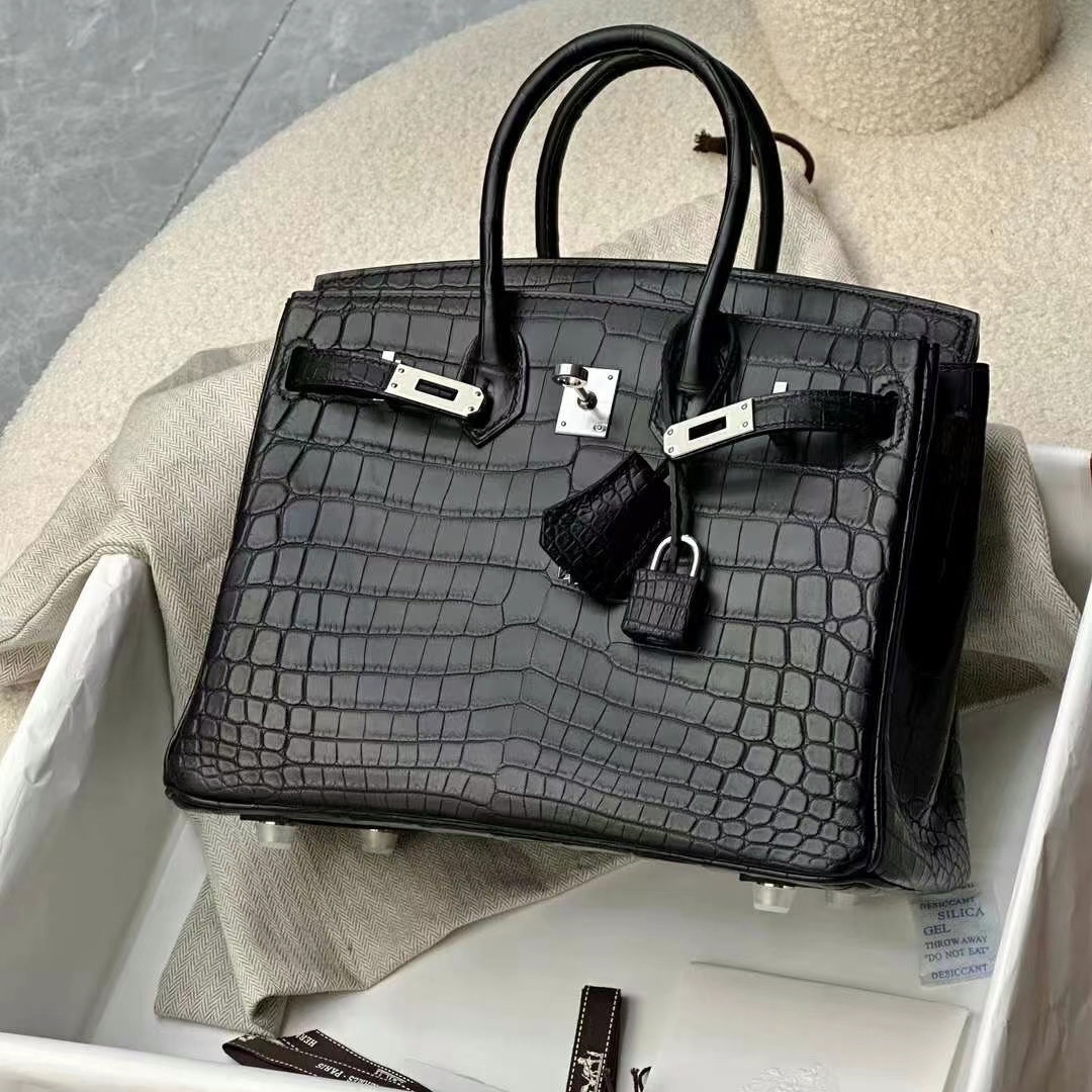 HERMES 爱马仕 铂金包 Birkin 25CM Alligator 美洲鳄 89 Nior 经典黑 进口蜜蜡线 全手工制作