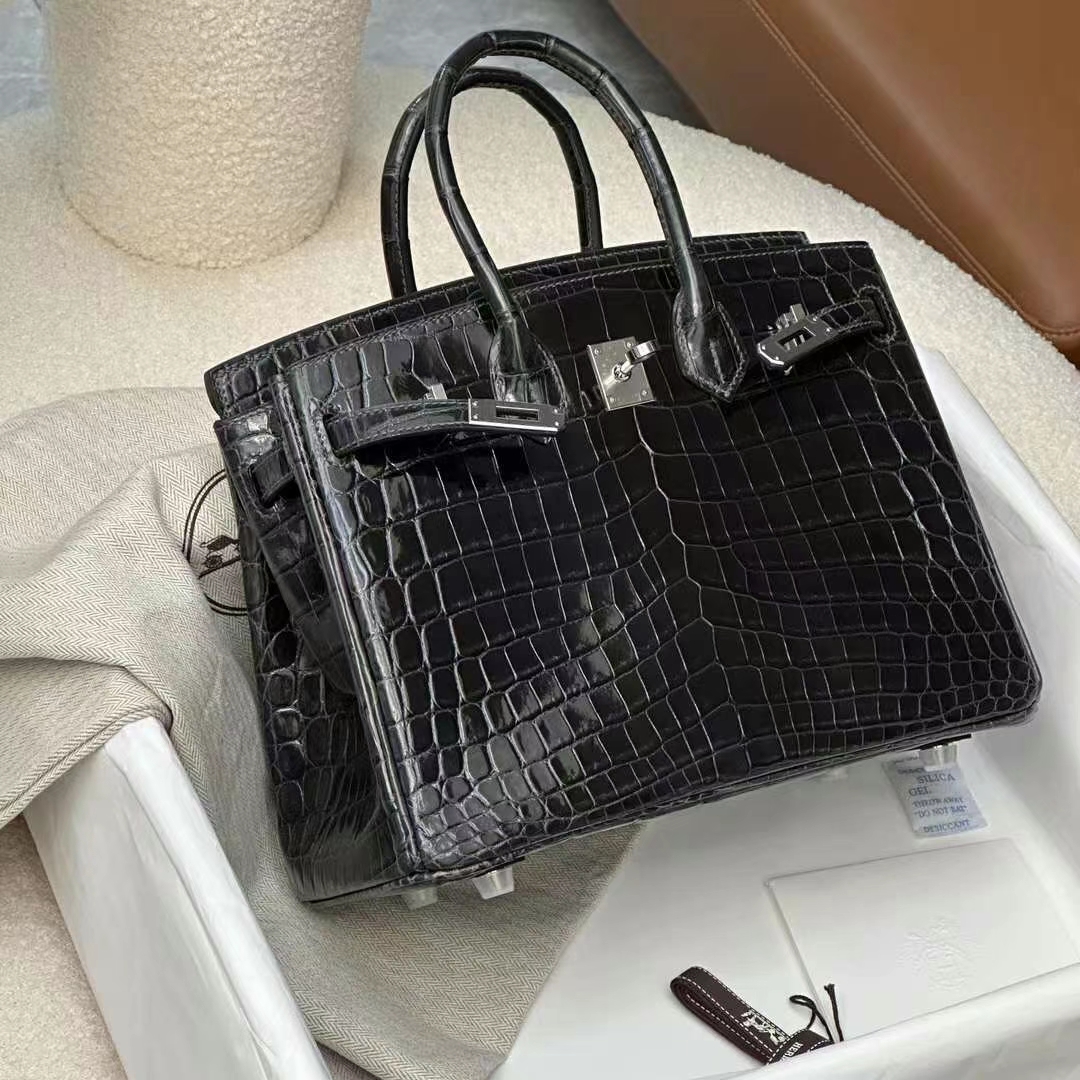 HERMES 爱马仕 铂金包 Birkin 25CM Alligator 美洲鳄 89 Nior 经典黑 进口蜜蜡线 全手工制作