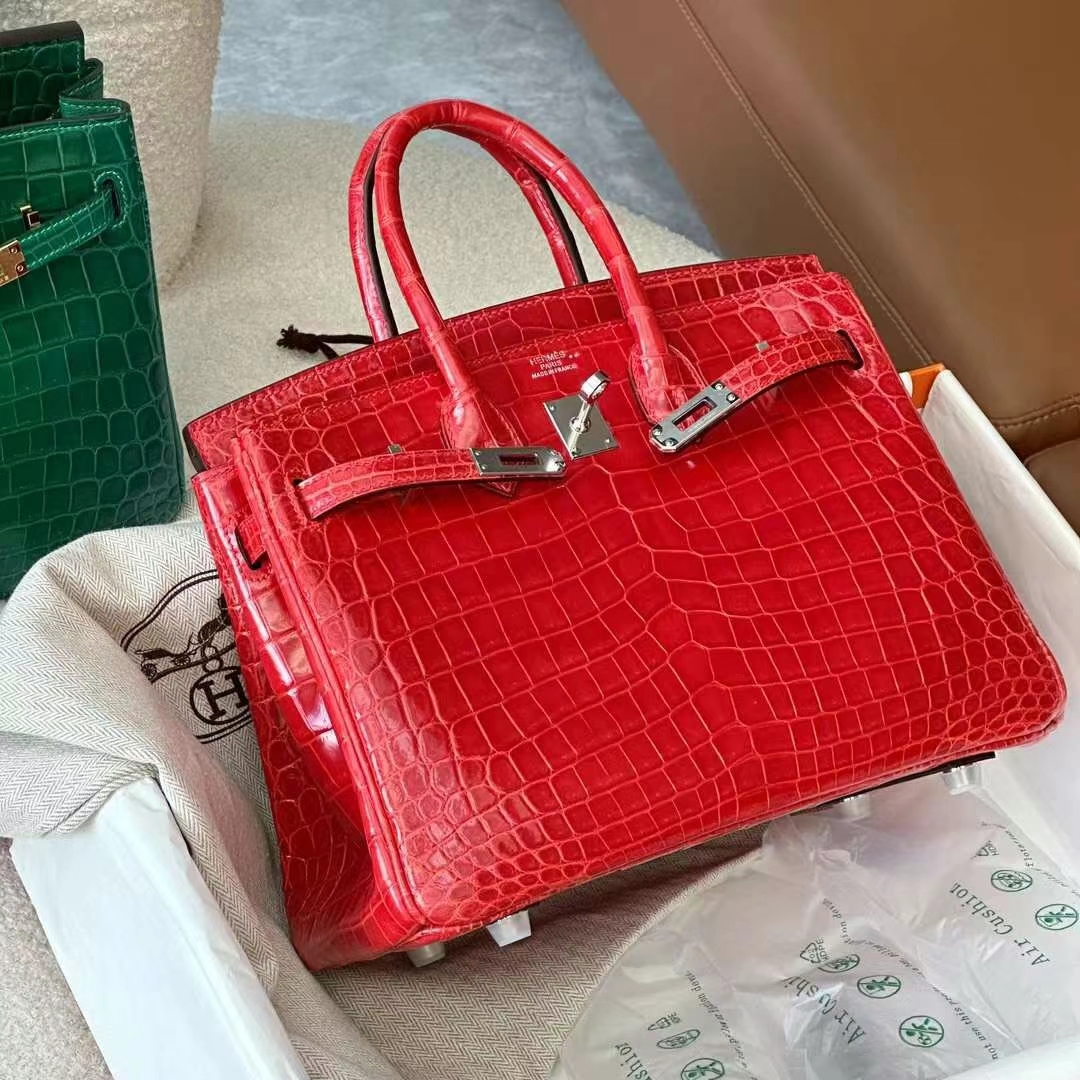 HERMES 爱马仕 铂金包 Birkin 25CM Alligator 美洲鳄 S5 Rouge Tomate番茄红 进口蜜蜡线 全手工制作