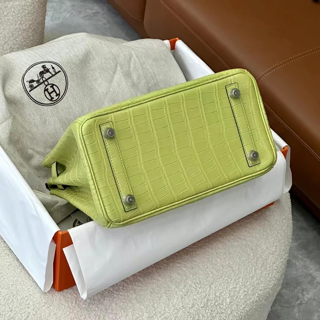 HERMES 爱马仕 Birkin 25CM Alligator 美洲鳄 9R Lime 青柠色 进口蜜蜡线 全手工制作
