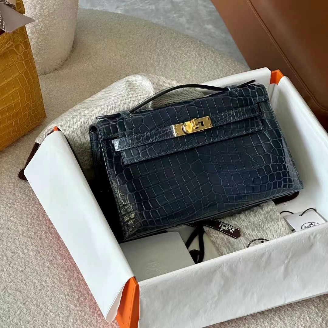 HERMES 爱马仕 【现货】 MiniKelly 1 N7 Bleu Tempete风暴蓝 Alligator 美洲鳄 现货 进口蜜蜡线 全手工制作