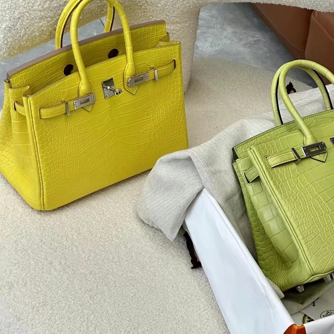HERMES 爱马仕 Birkin 25CM Alligator 美洲鳄 9N Citron 柠檬黄 进口蜜蜡线 全手工制作