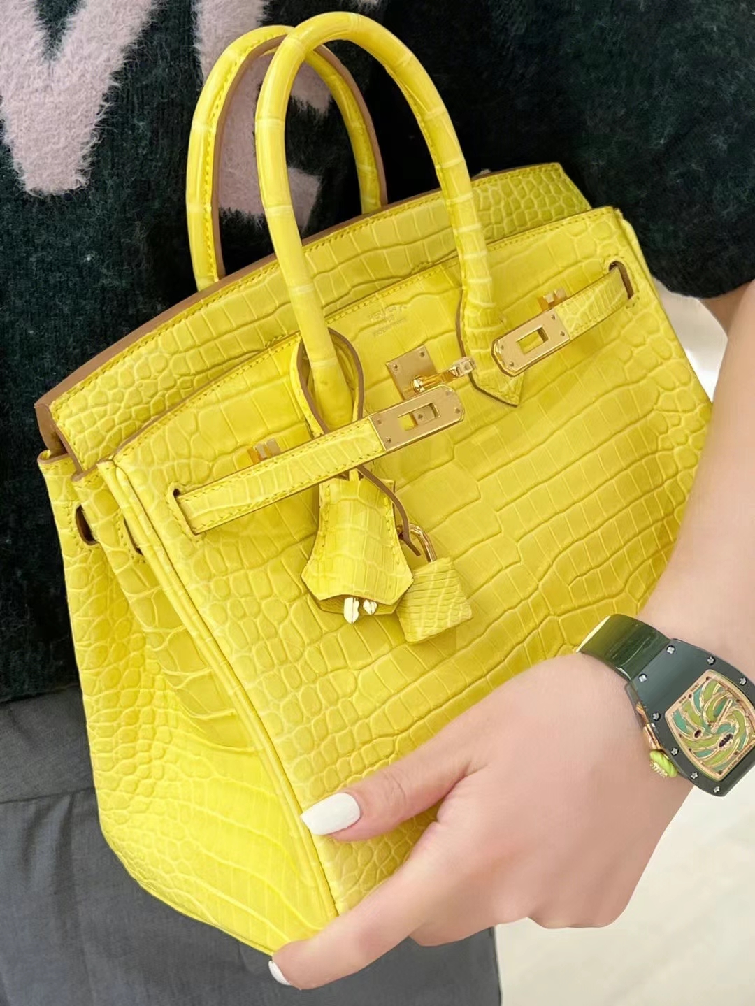 HERMES 爱马仕 Birkin 25CM Alligator 美洲鳄 9N Citron 柠檬黄 进口蜜蜡线 全手工制作