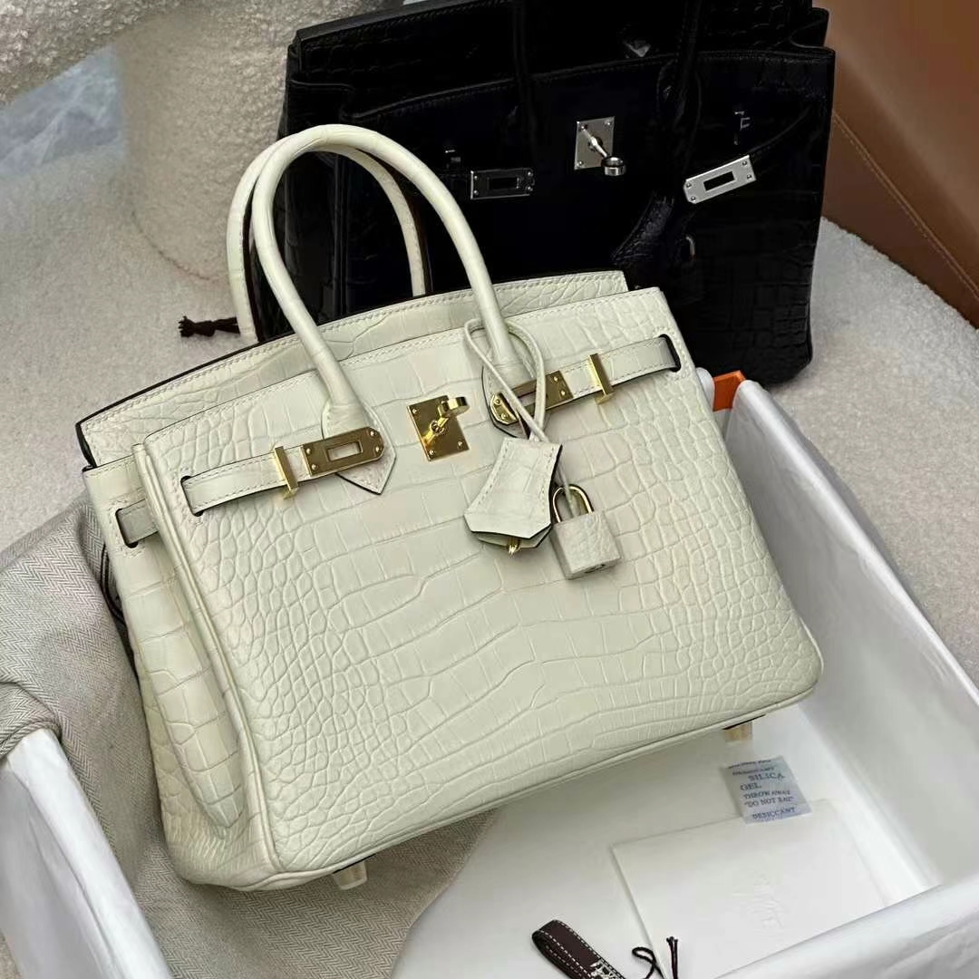 HERMES 爱马仕 铂金包 Birkin 25CM Alligator 美洲鳄 10 Craie奶昔白 进口蜜蜡线 全手工制作