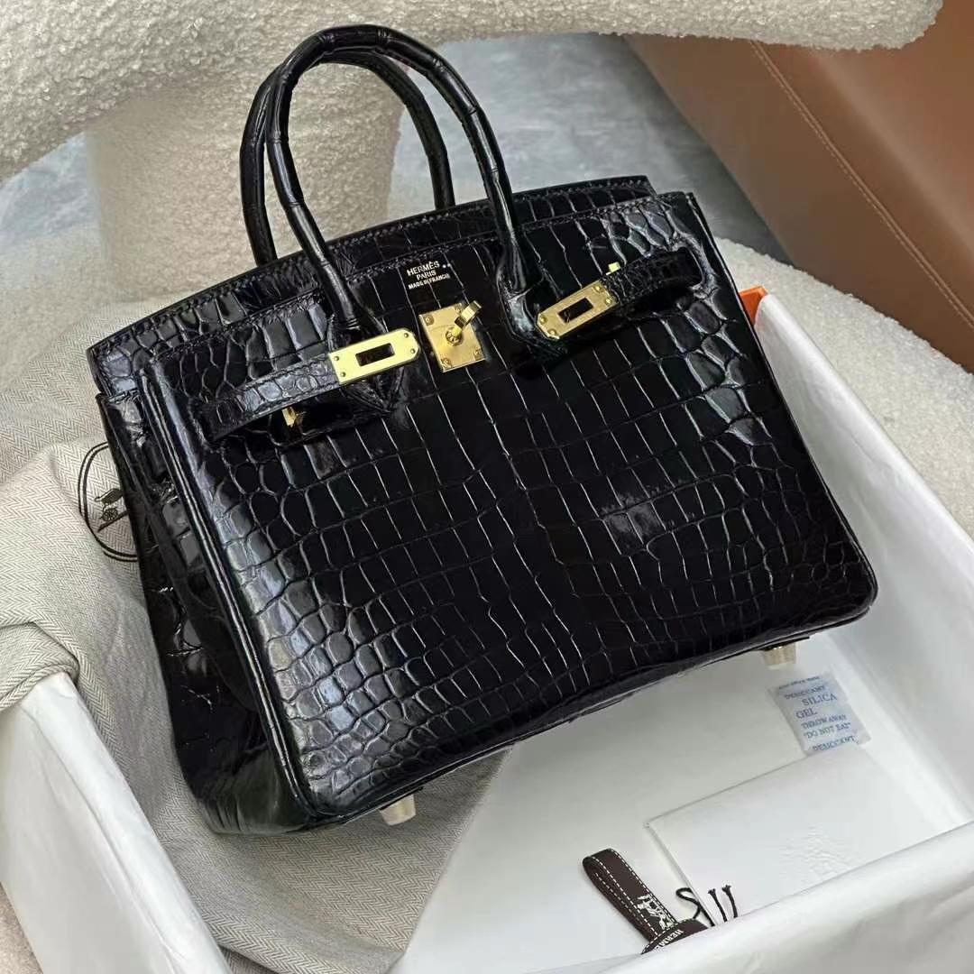 HERMES 爱马仕 铂金包 Birkin 25CM Alligator 美洲鳄 89 Nior 经典黑 进口蜜蜡线 全手工制作