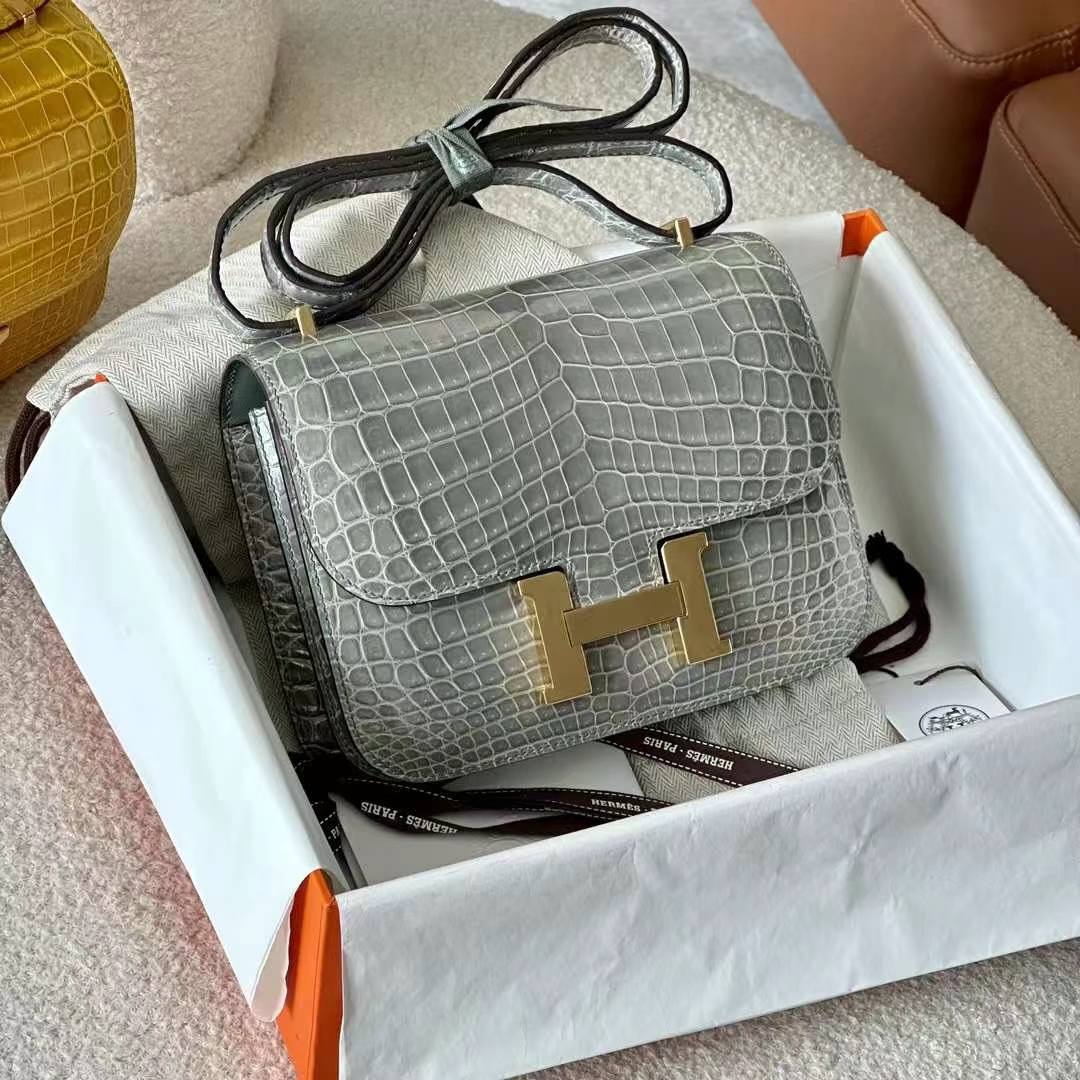 HERMES 爱马仕 Constance 19CM Alligator 美洲鳄 80 Gris Perle 珍珠灰 进口蜜蜡线 全手工制作
