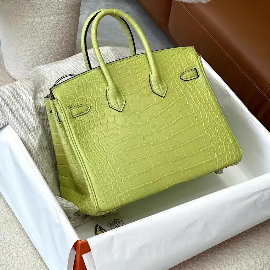 HERMES 爱马仕 Birkin 25CM Alligator 美洲鳄 9R Lime 青柠色 进口蜜蜡线 全手工制作