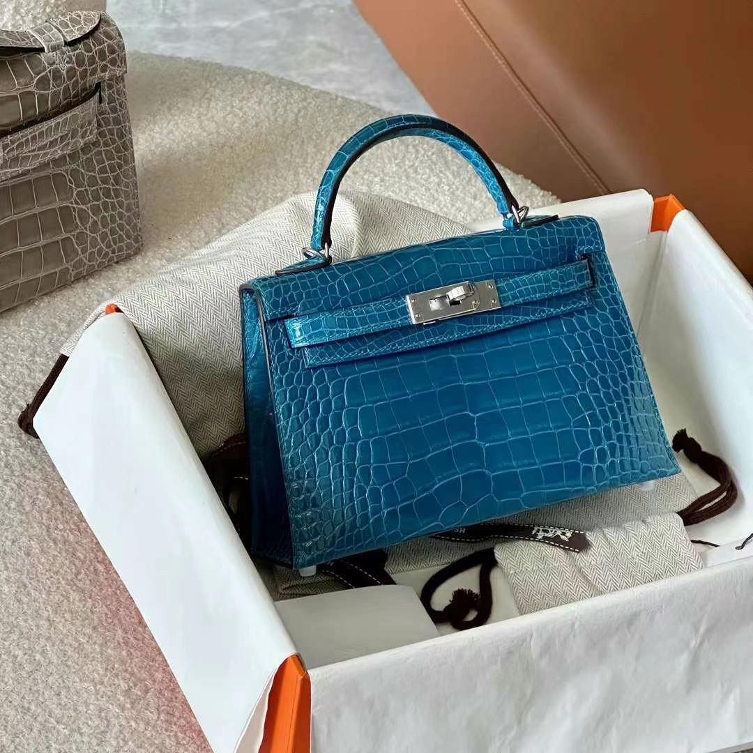 HERMES 爱马仕 【现货】 MiniKelly 2 T7 Bleu Hydra水妖蓝 Alligator 美洲鳄 现货 进口蜜蜡线 全手工制作