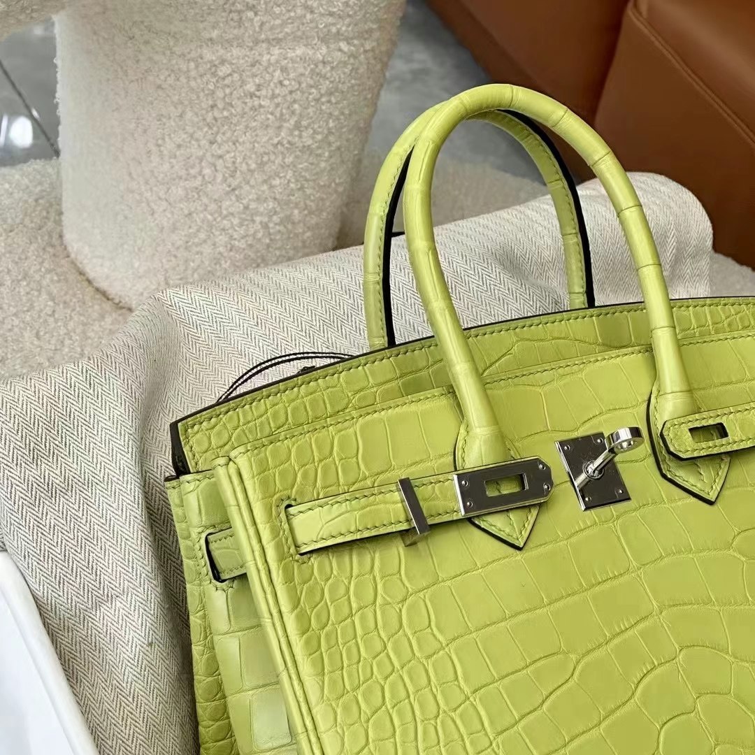 HERMES 爱马仕 Birkin 25CM Alligator 美洲鳄 9R Lime 青柠色 进口蜜蜡线 全手工制作