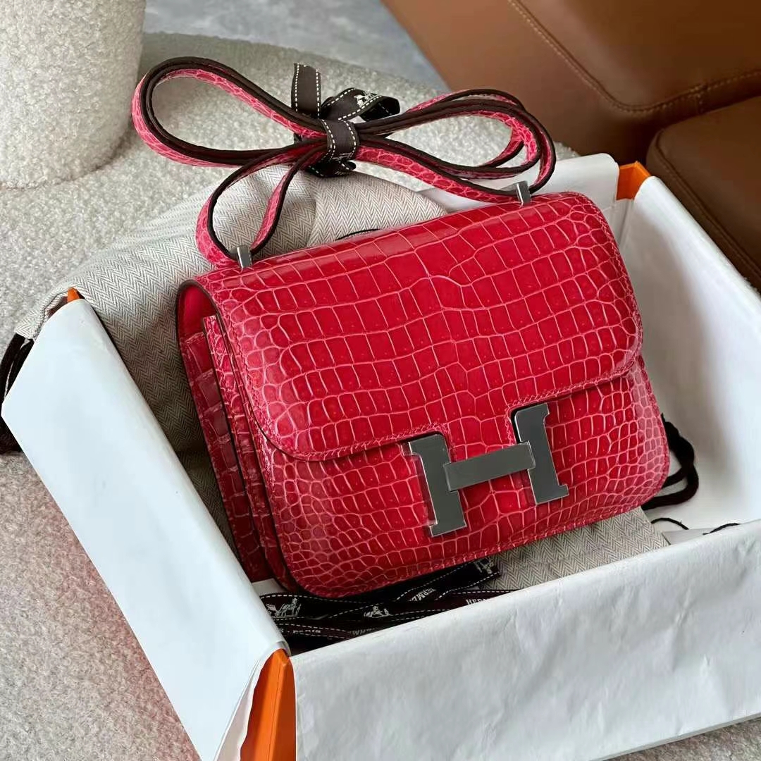 HERMES 爱马仕 Constance 19CM Alligator 美洲鳄 S5 Rouge Tomate番茄红 进口蜜蜡线 全手工制作