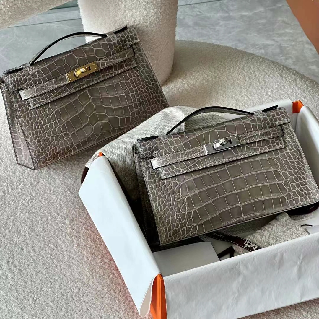 HERMES 爱马仕 【现货】 MiniKelly 1 80 Gris Perle 珍珠灰 Alligator 美洲鳄 现货 进口蜜蜡线 全手工制作