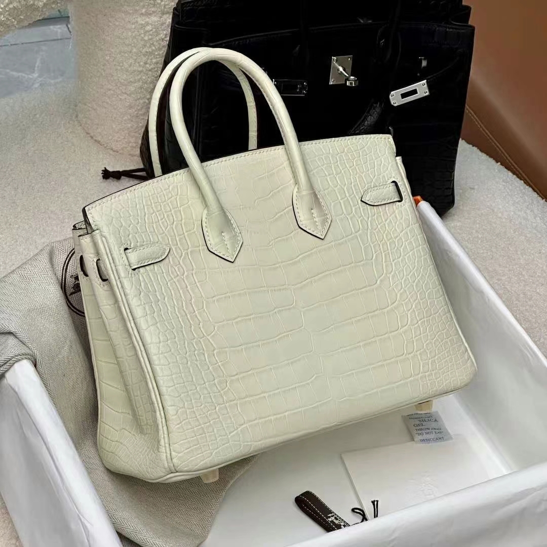 HERMES 爱马仕 铂金包 Birkin 25CM Alligator 美洲鳄 10 Craie奶昔白 进口蜜蜡线 全手工制作