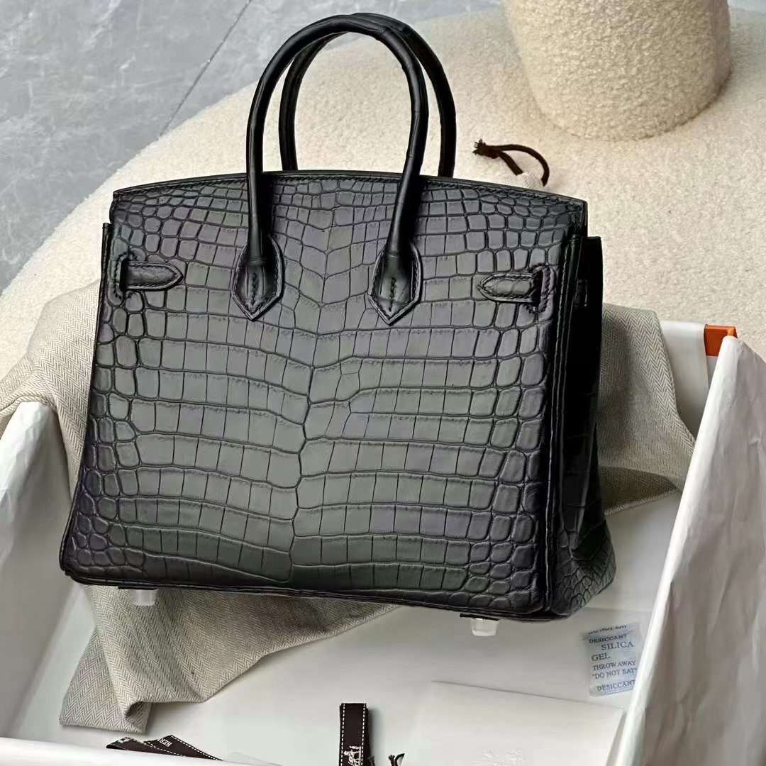 HERMES 爱马仕 铂金包 Birkin 25CM Alligator 美洲鳄 89 Nior 经典黑 进口蜜蜡线 全手工制作