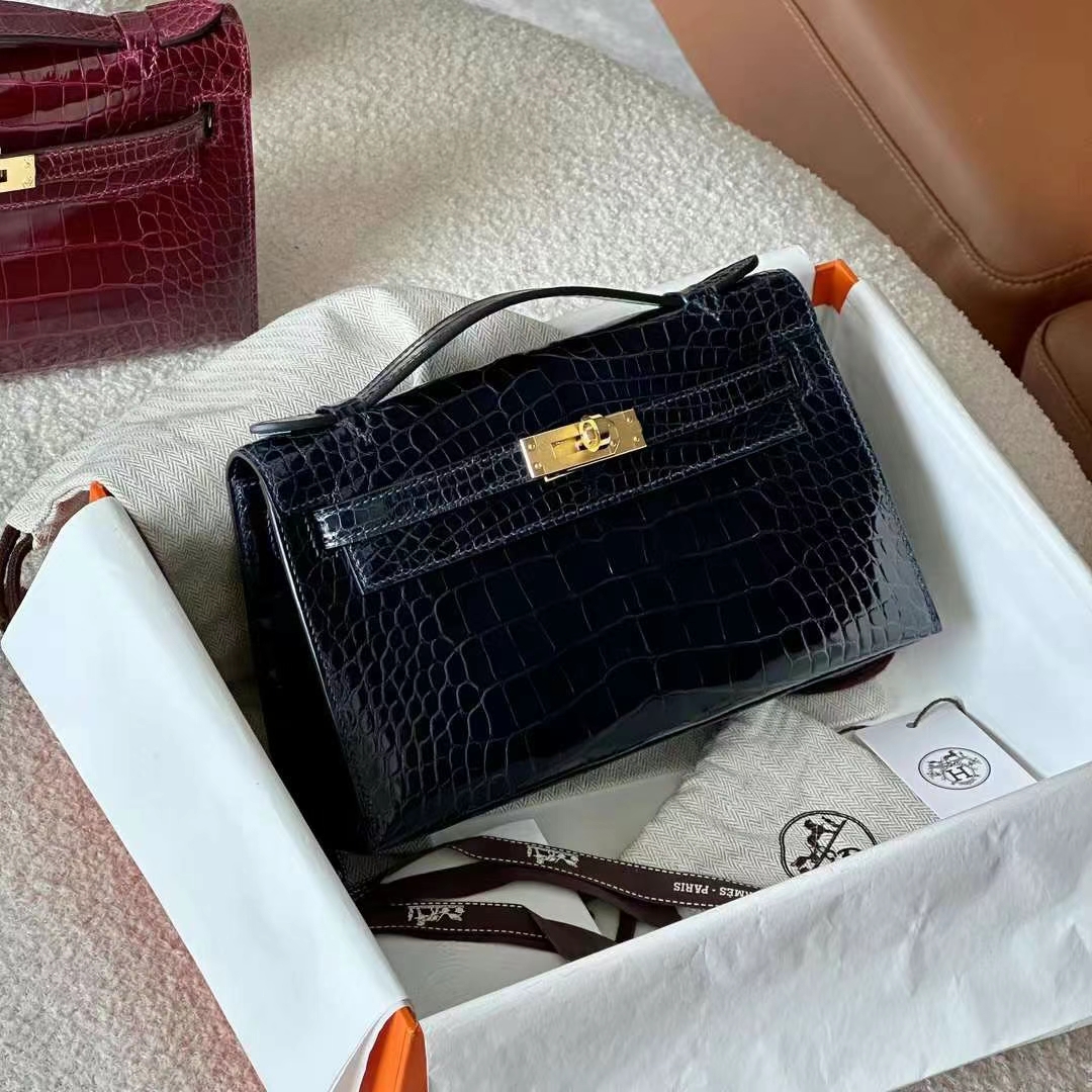 HERMES 爱马仕 【现货】 MiniKelly 1 89 Nior 经典黑 Alligator 美洲鳄 现货 进口蜜蜡线 全手工制作