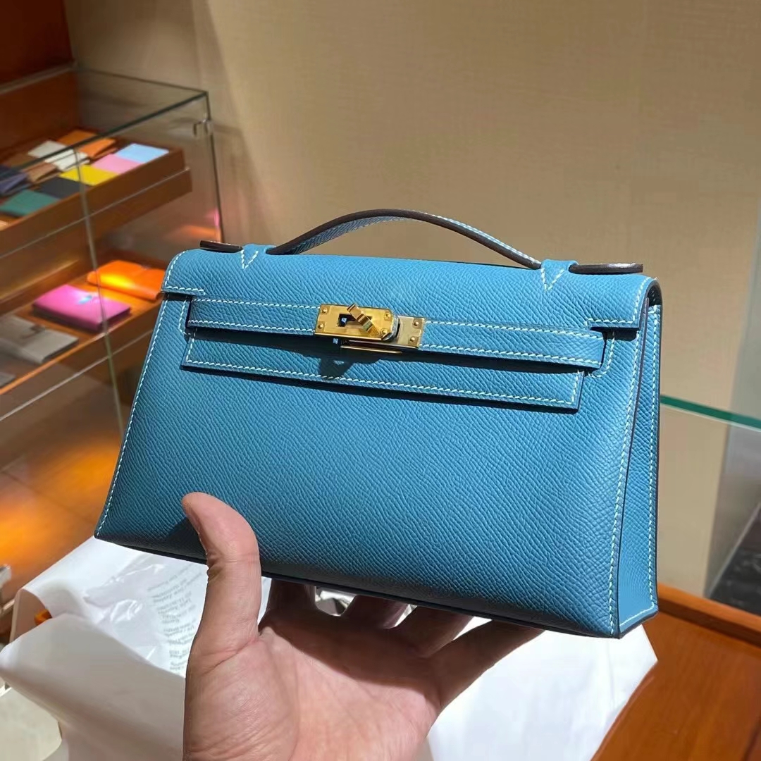 HERMES 爱马仕 MiniKelly 1 Epsom 75 Blue Jean牛仔蓝 进口蜜蜡线 全手工制作