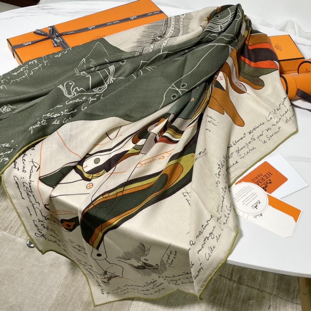 Birkinmm 铂金女王 HERMES 秋季新款 《飞马传说》橄榄绿 140x140cm 丝绒材质