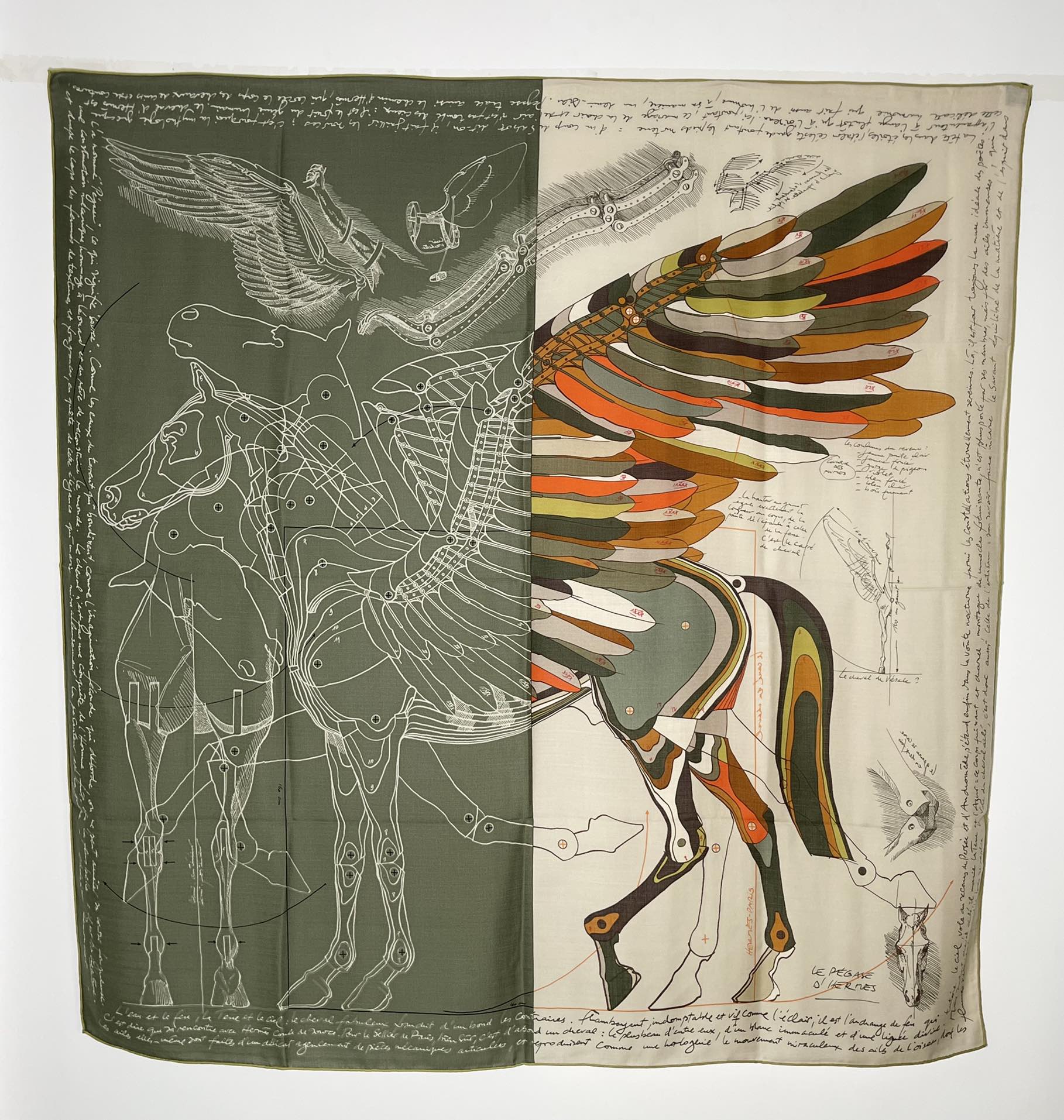 Birkinmm 铂金女王 HERMES 秋季新款 《飞马传说》橄榄绿 140x140cm 丝绒材质