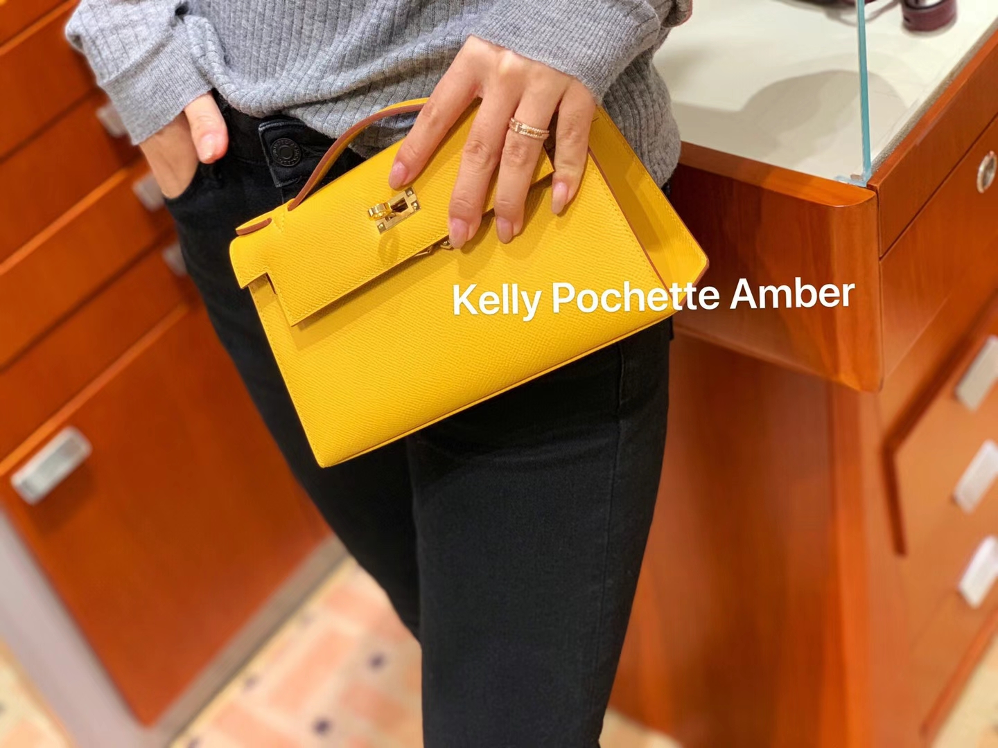 HERMES 爱马仕 MiniKelly 1 Epsom 9D Amber 琥珀黄 进口蜜蜡线 全手工制作