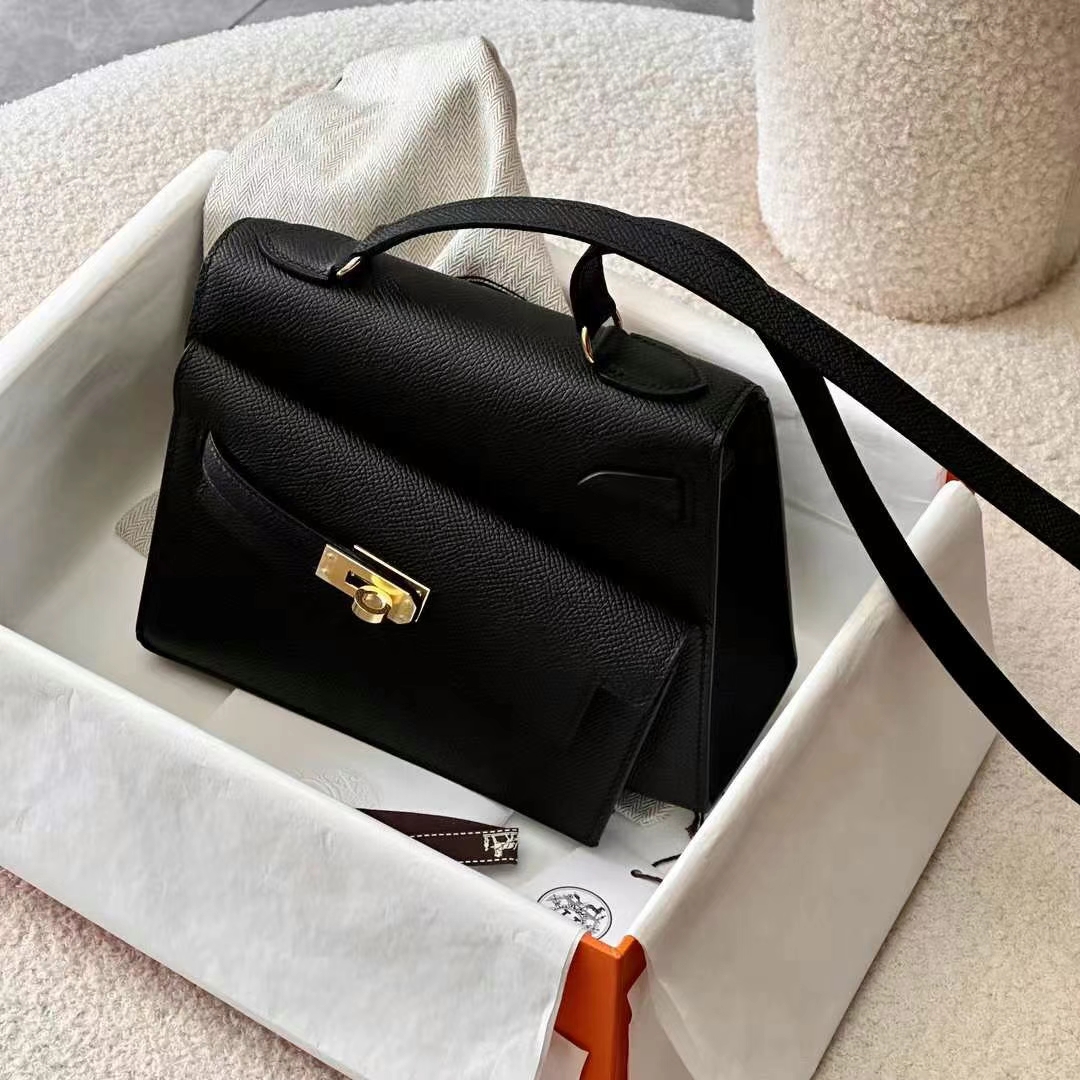 HERMES 爱马仕 Kelly Desorder 双面Kelly Epsom Box 89 Nior经典黑 进口蜜蜡线 全手工制作