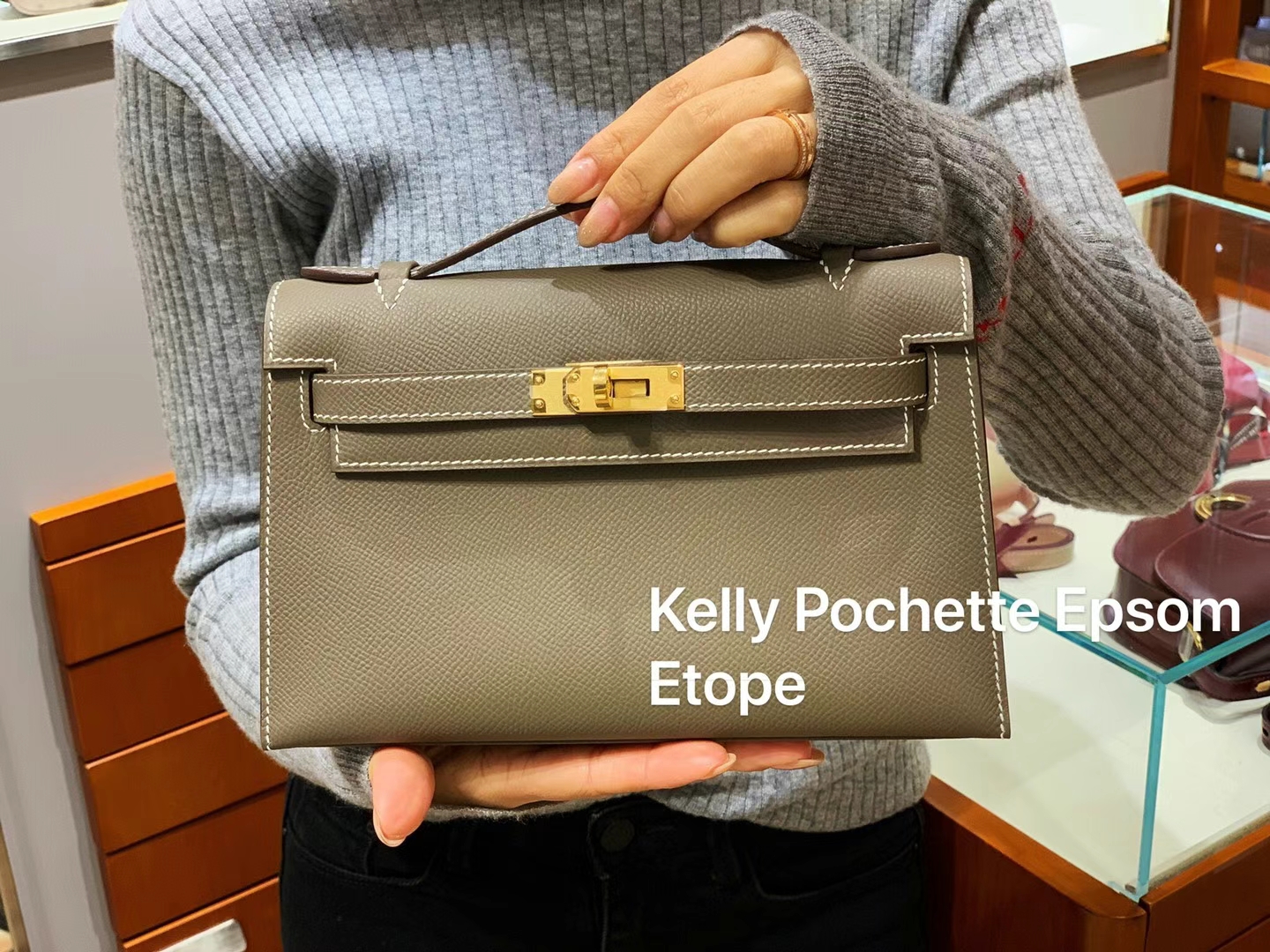 HERMES 爱马仕 MiniKelly 1 Epsom 8C Gri Elephant 大象灰 进口蜜蜡线 全手工制作