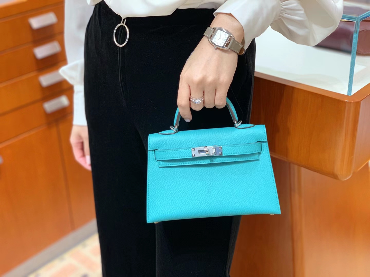 HERMES 爱马仕 MiniKelly 2 Epsom 3P Bieu Atoil 马卡龙 进口蜜蜡线 全手工制作-铂金女王 HERMES 爱马仕 MiniKelly 2 Epsom 3P Bieu Atoil 马卡龙 进口蜜蜡线 全手工制作