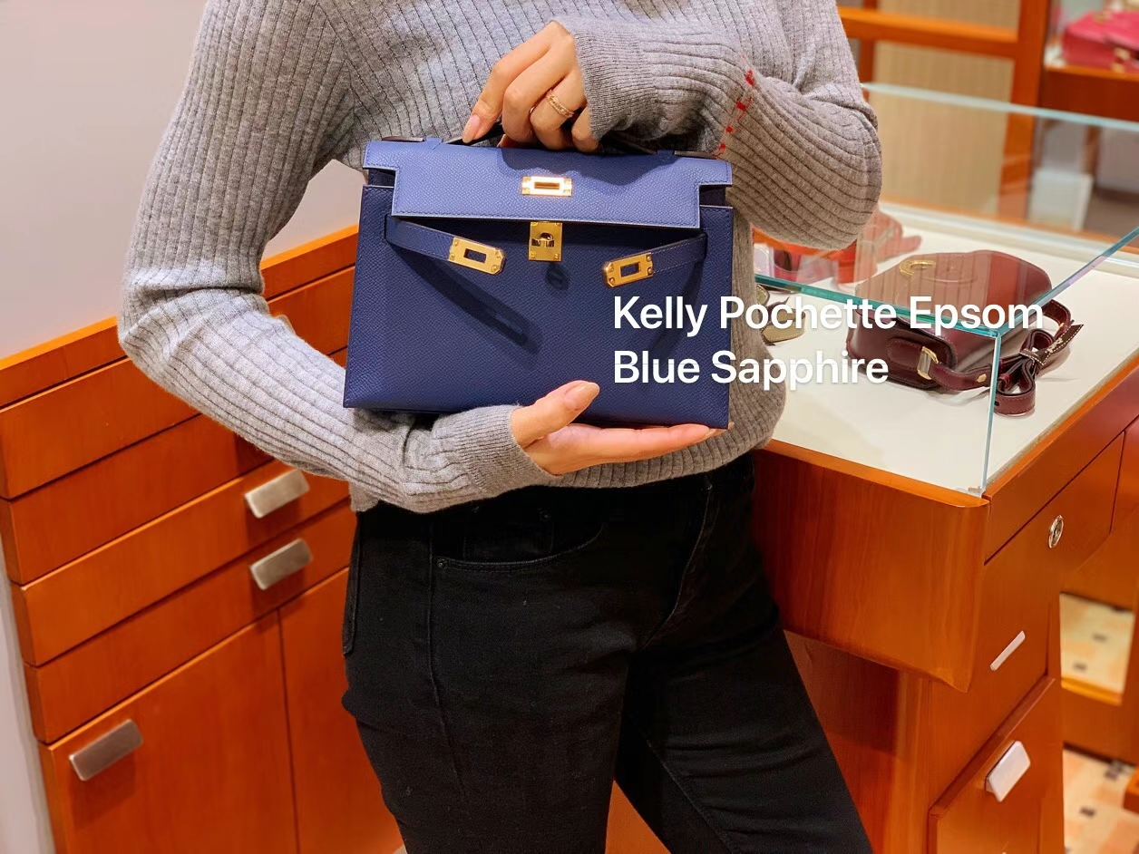 HERMES 爱马仕 MiniKelly 1 Epsom 73 Blue Saphir 宝石蓝 进口蜜蜡线 全手工制作