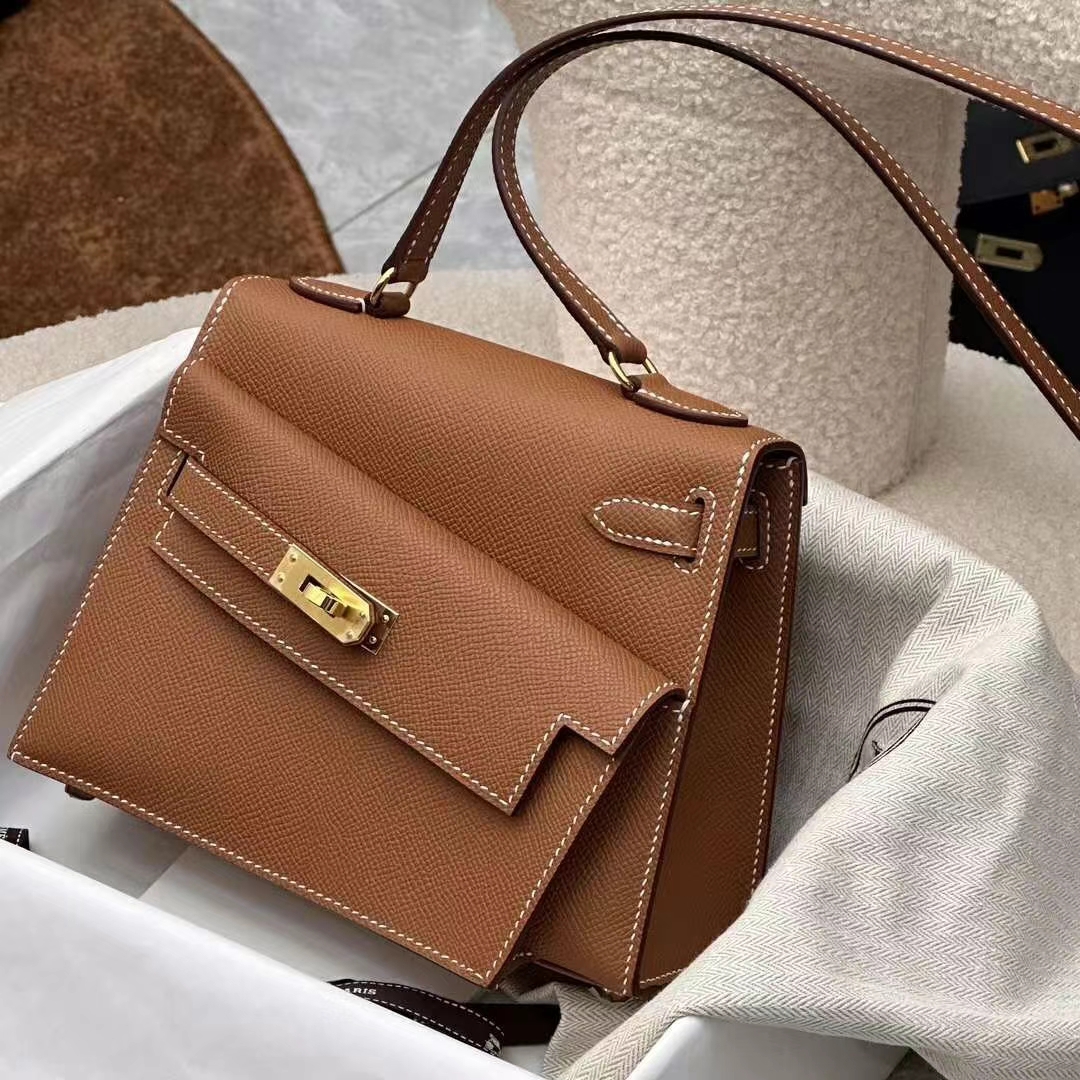 HERMES 爱马仕 Kelly Desorder 双面Kelly Epsom CK37 金棕色 进口蜜蜡线 全手工制作
