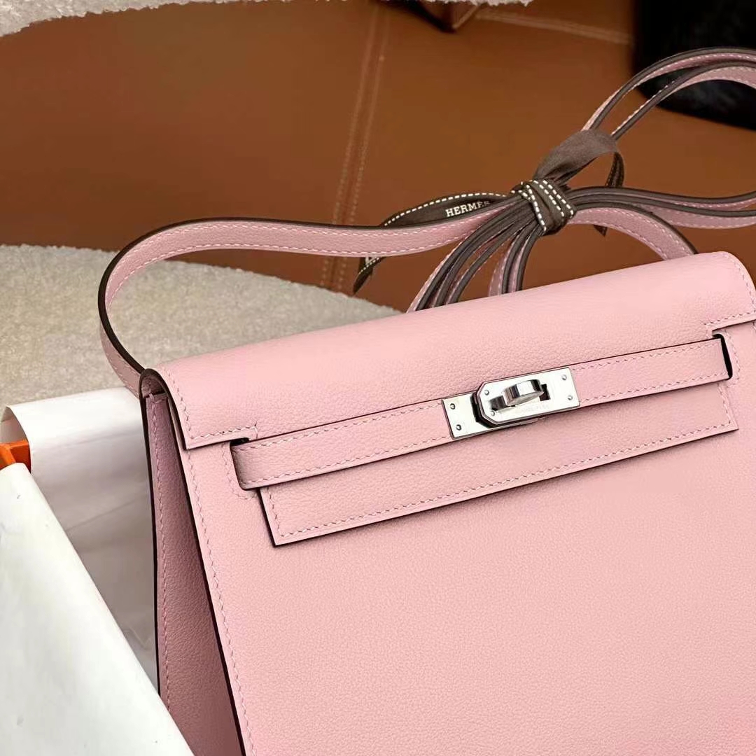 HERMES 爱马仕 Kellydanse 22cm 3Q Rose sakura樱花粉 Evercolor 进口蜜蜡线 全手工制作 蜜蜡线内缝 Birkinmm 铂金女王