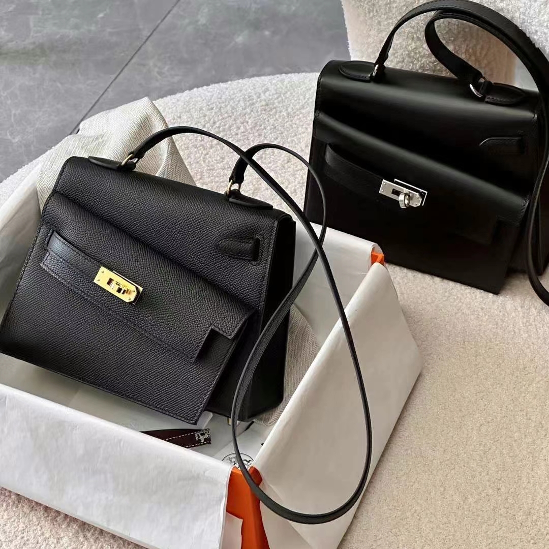 HERMES 爱马仕 Kelly Desorder 双面Kelly Epsom Box 89 Nior经典黑 进口蜜蜡线 全手工制作