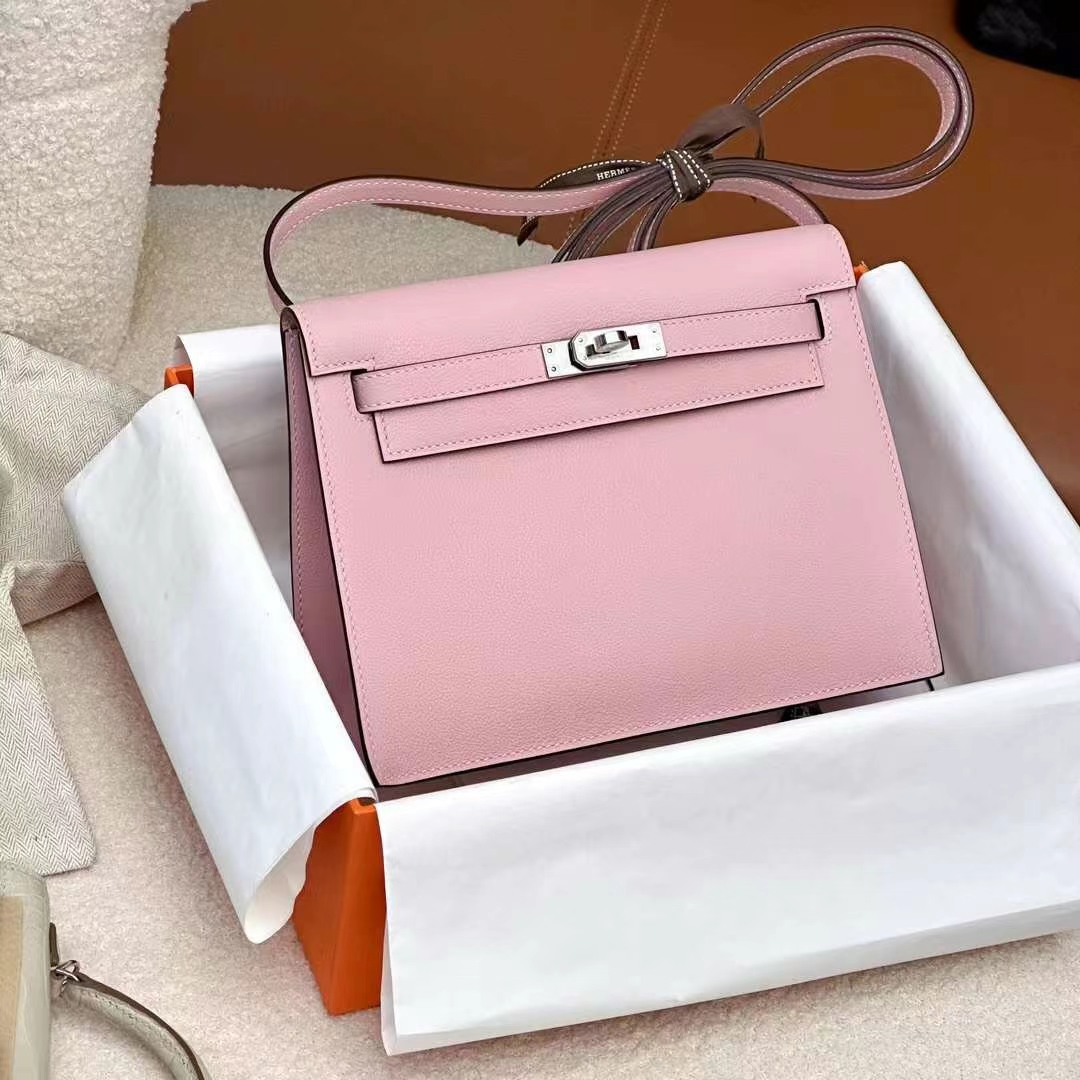 HERMES 爱马仕 Kellydanse 22cm 3Q Rose sakura樱花粉 Evercolor 进口蜜蜡线 全手工制作 蜜蜡线内缝 Birkinmm 铂金女王