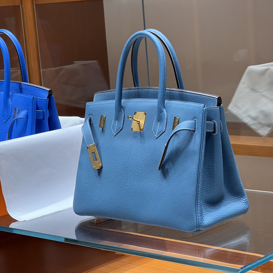 HERMES 爱马仕 Birkin 25cm 75 Blue Jean牛仔蓝 进口蜜蜡线 全手工制作