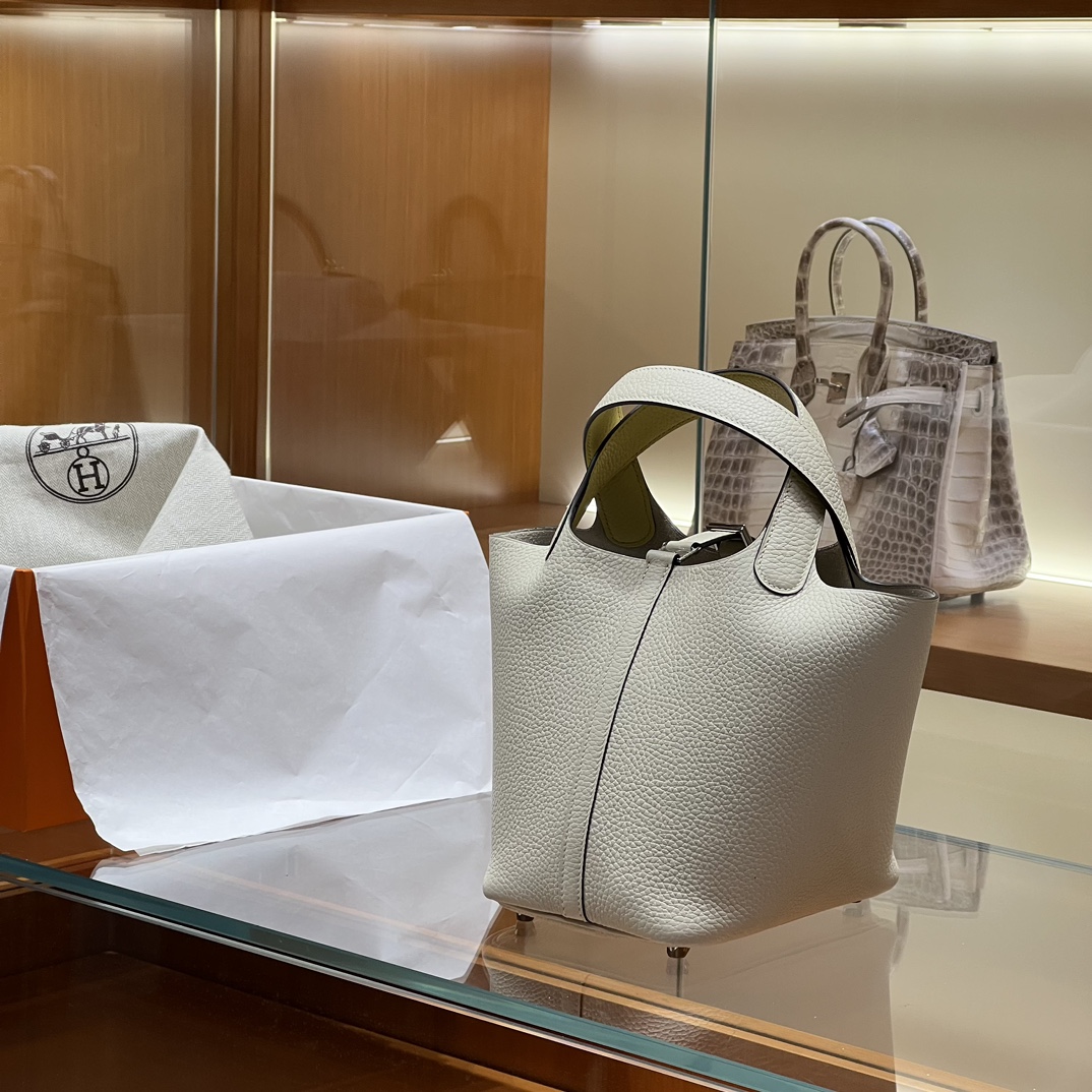 HERMES 爱马仕官网推荐 菜篮子 Picotin 纯手工 10 Craie奶昔白 1Z Jaune Poussin小鸡黄 TC皮 进口蜜蜡线 全手工制作