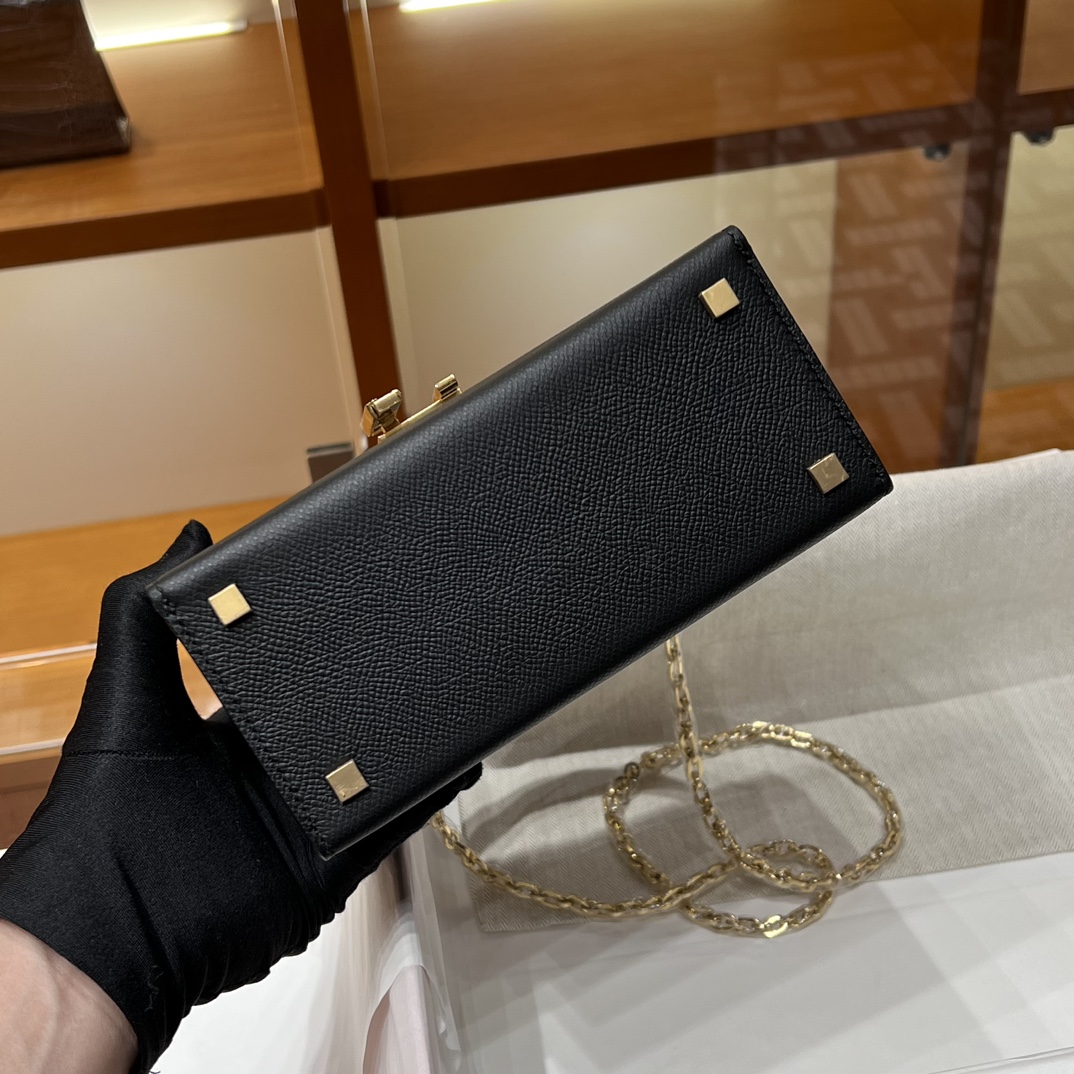 HERMES 爱马仕 Cinhetic 走秀款盒子包 89 Nior 经典黑 Epsom 进口蜜蜡线 全手工制作