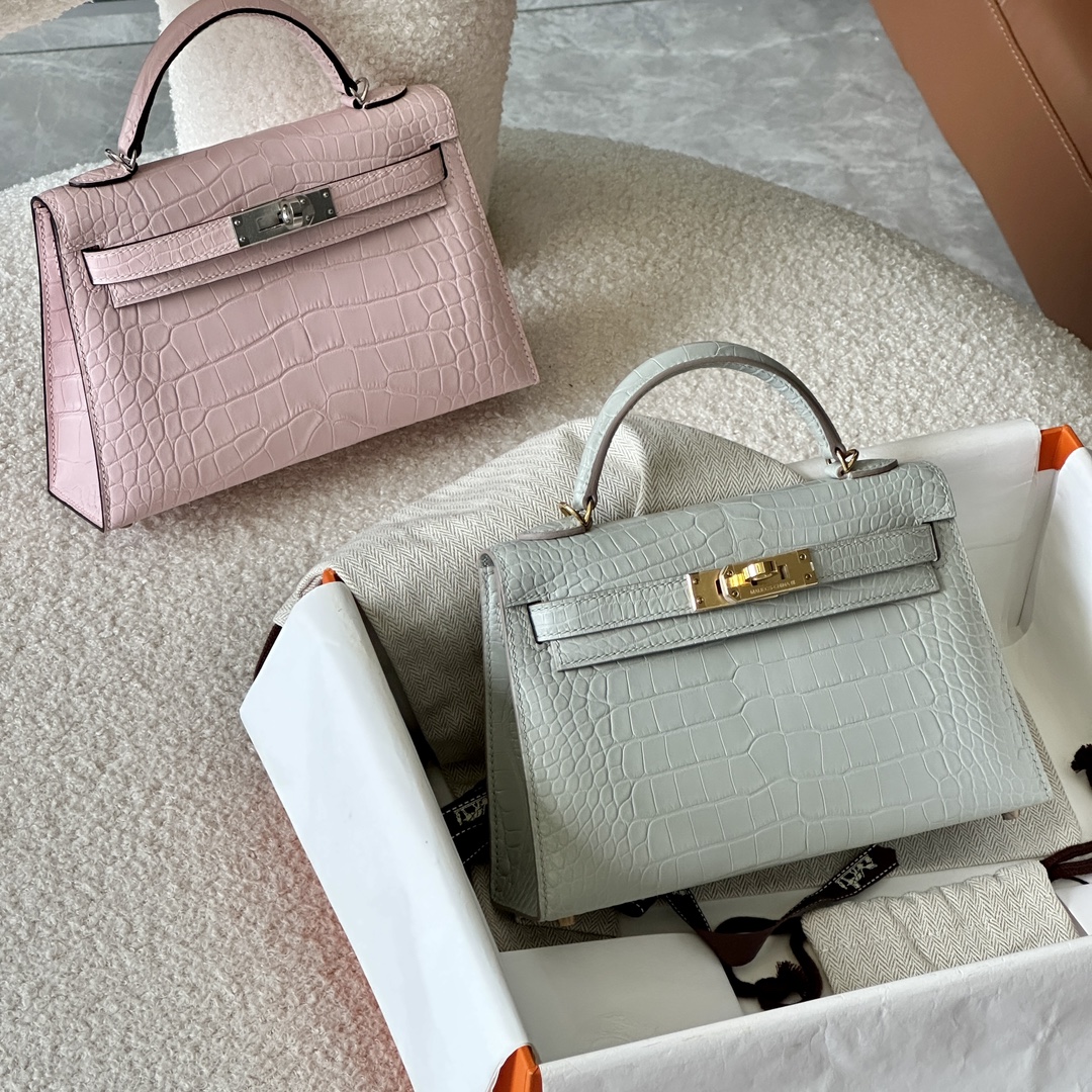 HERMES 爱马仕  MiniKelly 2 80 Gris Perle 珍珠灰 鳄鱼皮 进口蜜蜡线 全手工制作
