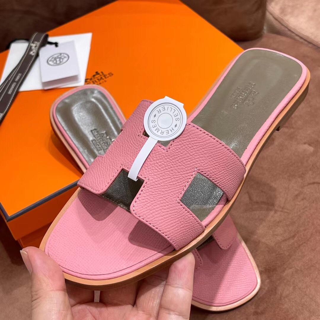 HERMES 爱马仕 H拖鞋 34-41码 原厂同步 进口真皮大底 全手工制作 5P 樱花粉