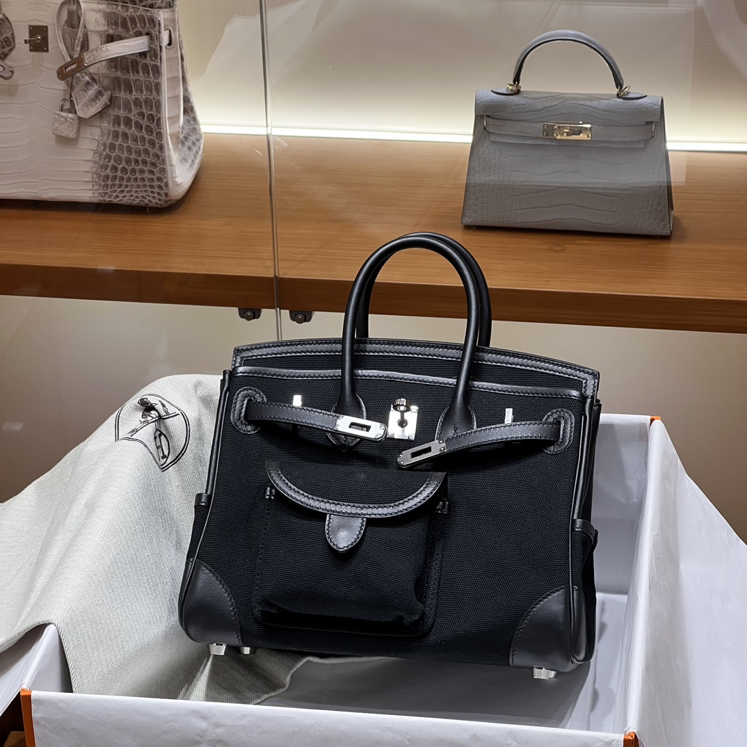 HERMES 爱马仕 Birkin Cargo 25cm 89 Nior 经典黑 进口蜜蜡线 全手工制作