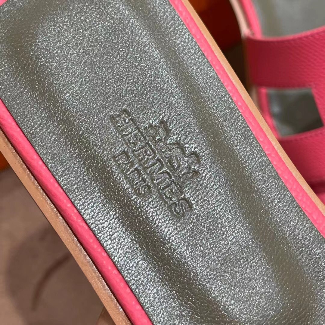 HERMES 爱马仕 H拖鞋 34-41码 原厂同步 进口真皮大底 全手工制作 U5 Rose eLipstick唇膏粉