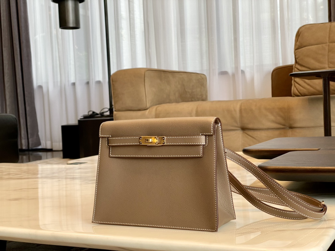 Birkinmm 铂金女王 HERMES 爱马仕 Kellydanse 22cm Evercolor皮 8C Gri Elephant 大象灰 进口蜜蜡线 全手工制作